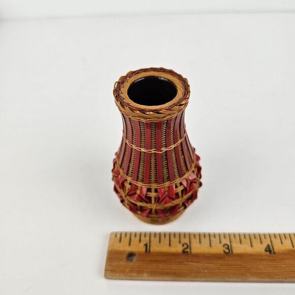 Shanghai Handicrafts Miniature Vase Woven Wicker‎ Rattan Bamboo Basket Vtg Label - Picture 7 of 9